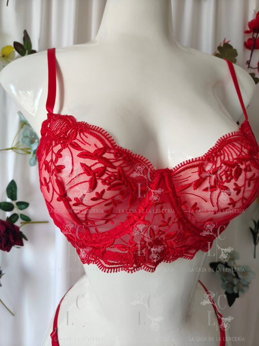 Set flor de lino rojo