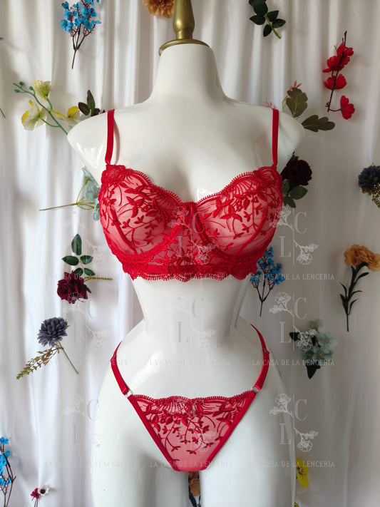 Set flor de lino rojo